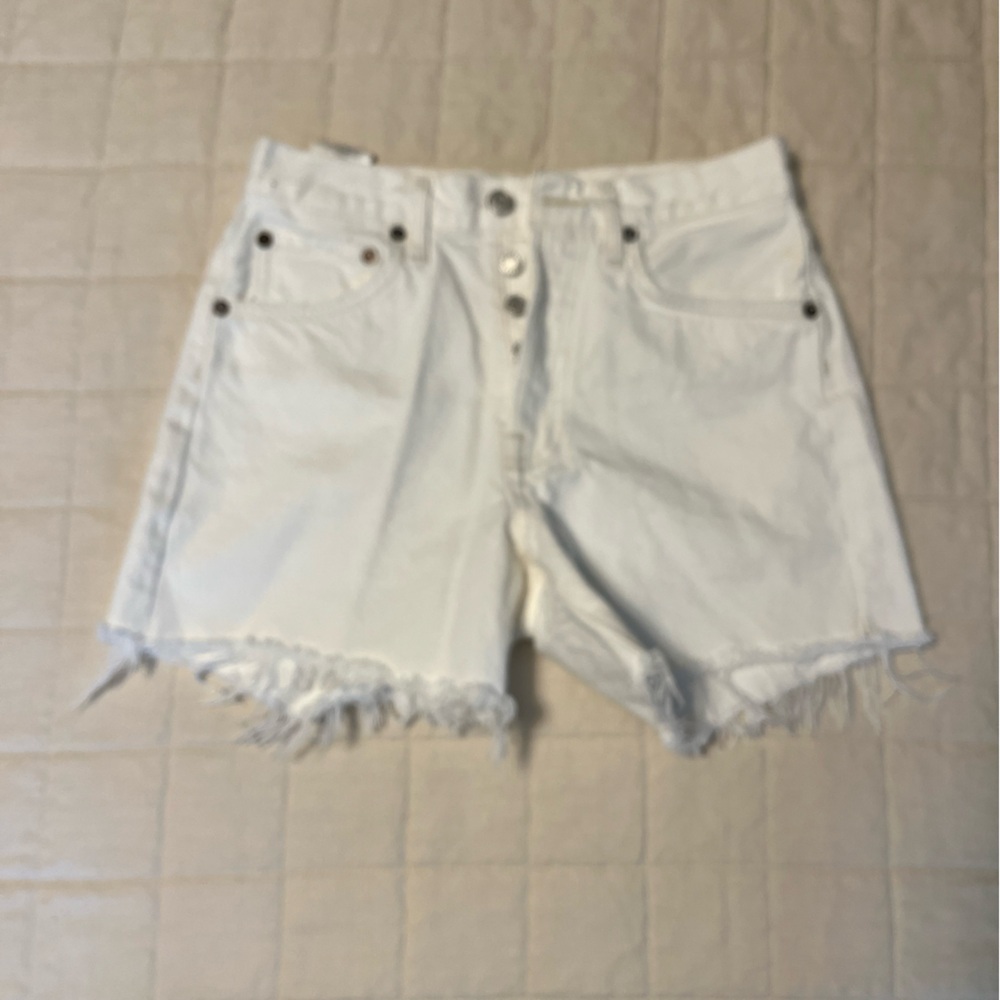 AGOLDE Parker Long White Frayed Denim Shorts